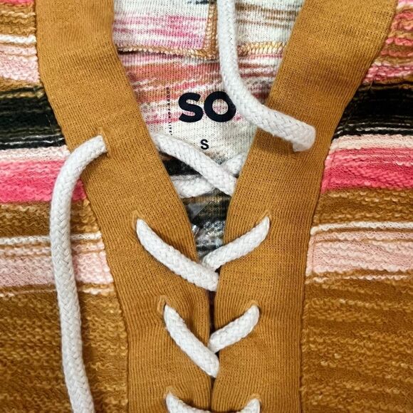 SO Juniors Brown Stripe Lace Up Hoodie, Size S, NWT - Picture 4 of 8